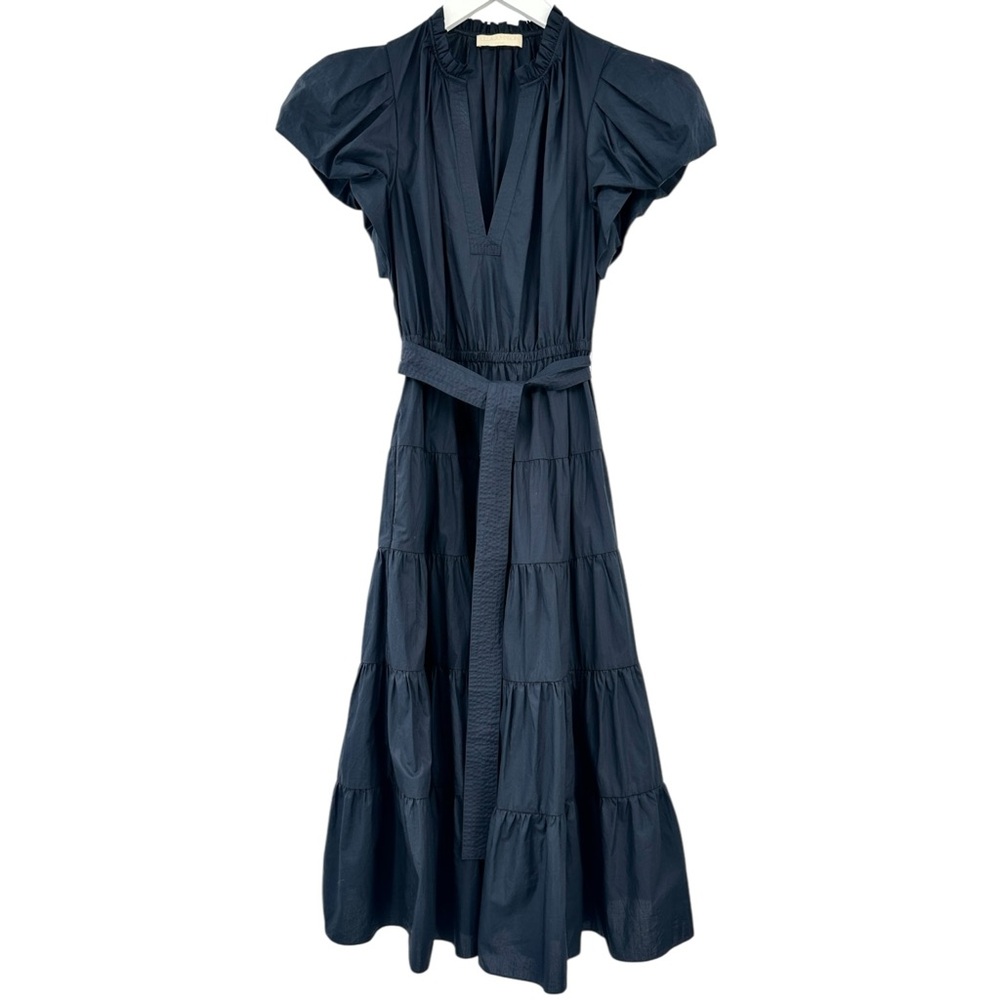 Ulla Johnson Navy Puff Sleeve Tiered Midi Dress - Picture 5 of 11